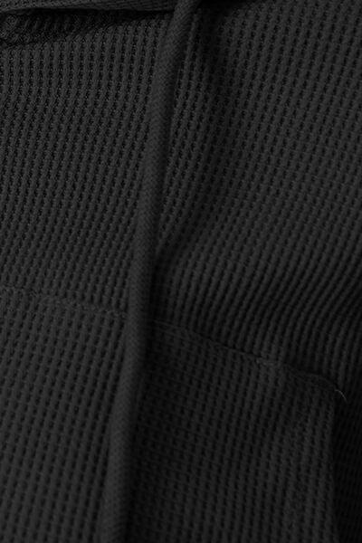 Waffle-Knit Drawstring Zip Up Hoodie Shop One Place