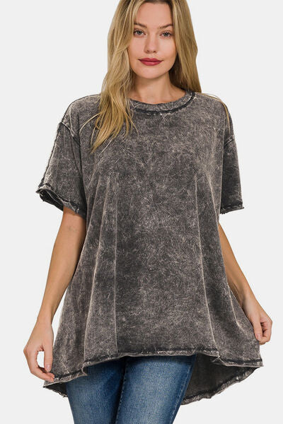Zenana Round Neck Dropped Shoulder Blouse Shop One Place