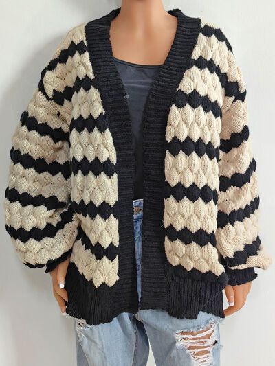 Striped Contrast Open Front Long Sleeve Cardigan Shop One Place