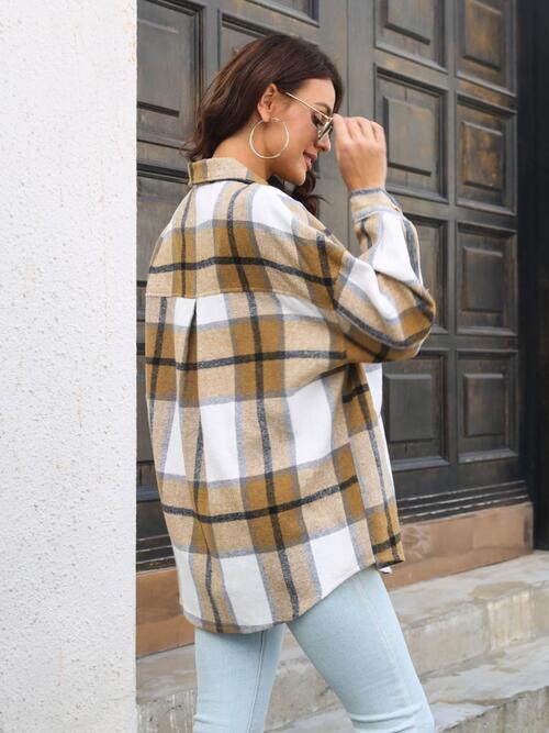 Plaid Button Up Collared Neck Long Sleeve Shirt Shop One Place