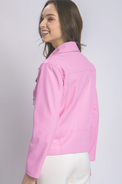 LOVE TREE Collared Neck Zip Up Jacket Shop One Place
