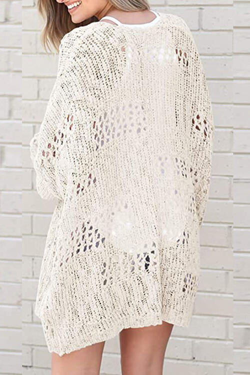 Openwork Open Front Long Sleeve Cardigan Shop One Place