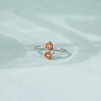 Rose Shape Inlaid Zircon Bypass Ring Shop One Place