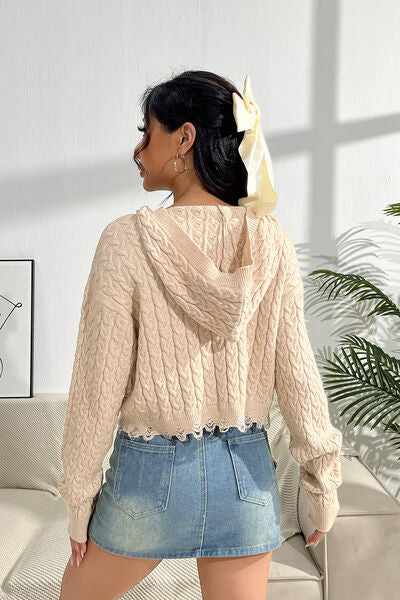 Cable-Knit Dropped Shoulder Hooded Sweater Shop One Place