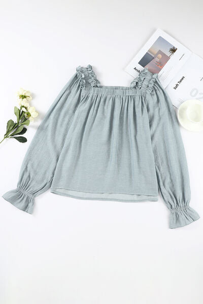 Frill Trim Flounce Sleeve Blouse Shop One Place