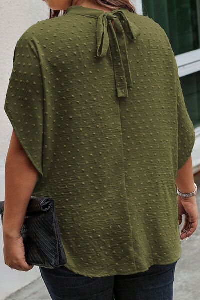 Plus Size Swiss Dot Tied Mock Neck Blouse Shop One Place