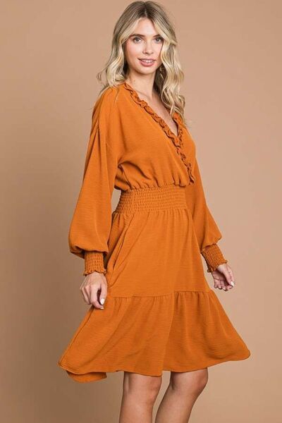 Culture Code Full Size Frill Smocked Lantern Sleeve Mini Dress Shop One Place