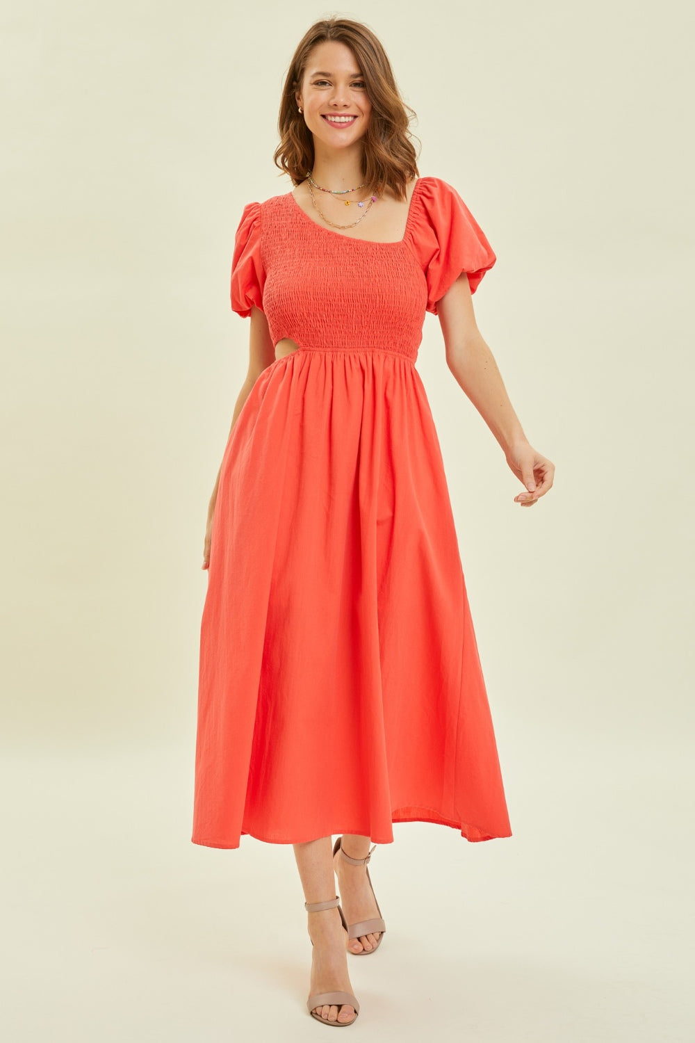 HEYSON Smocked Cutout Midi Dress Shop One Place