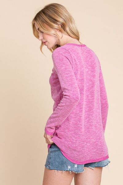 Reborn J Contrast Trim Half Button Long Sleeve T-Shirt Shop One Place