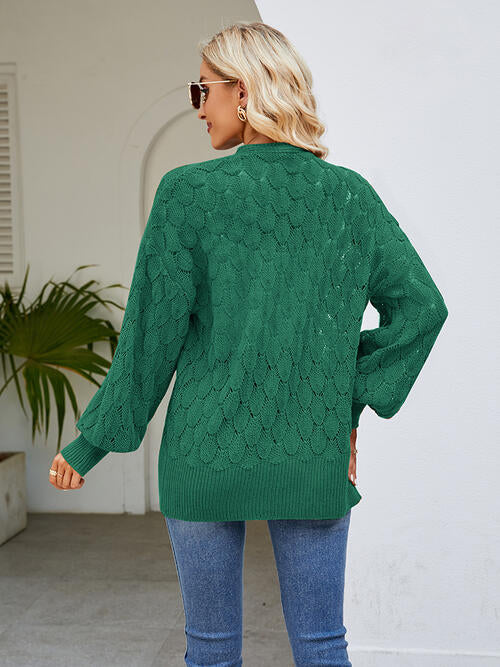 Openwork Open Front Lantern Sleeve Cardigan Shop One Place
