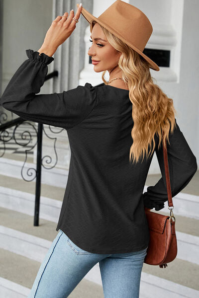 Round Neck Flounce Sleeve T-Shirt Shop One Place