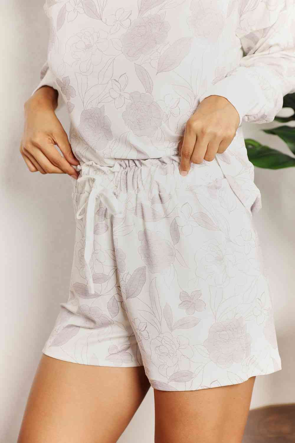 Double Take Floral Long Sleeve Top and Shorts Loungewear Set Shop One Place