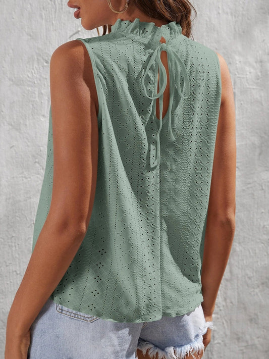 Tied Eyelet Mock Neck Tank Shop One Place