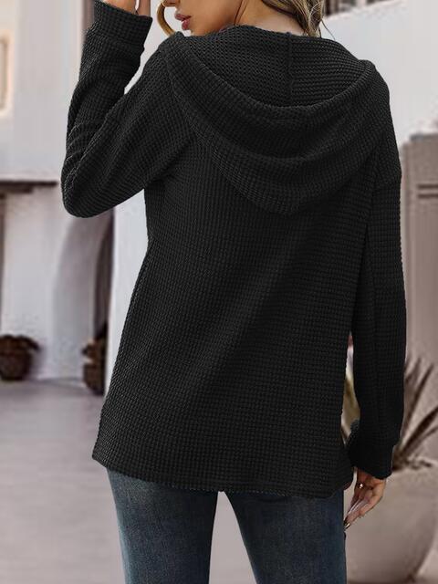 Half Button Up Drawstring Hoodie Shop One Place