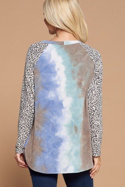 Plus Size French Terry Tie Dye Casual Color Block Top Shop One Place