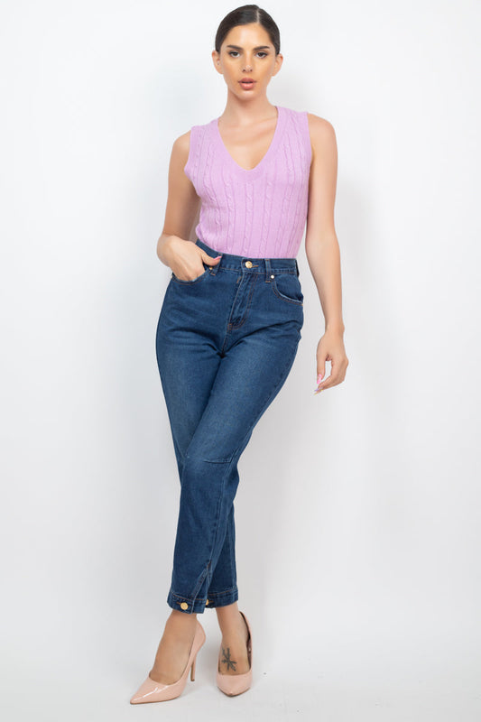 Cuffed-button Mom Jeans Shop One Place