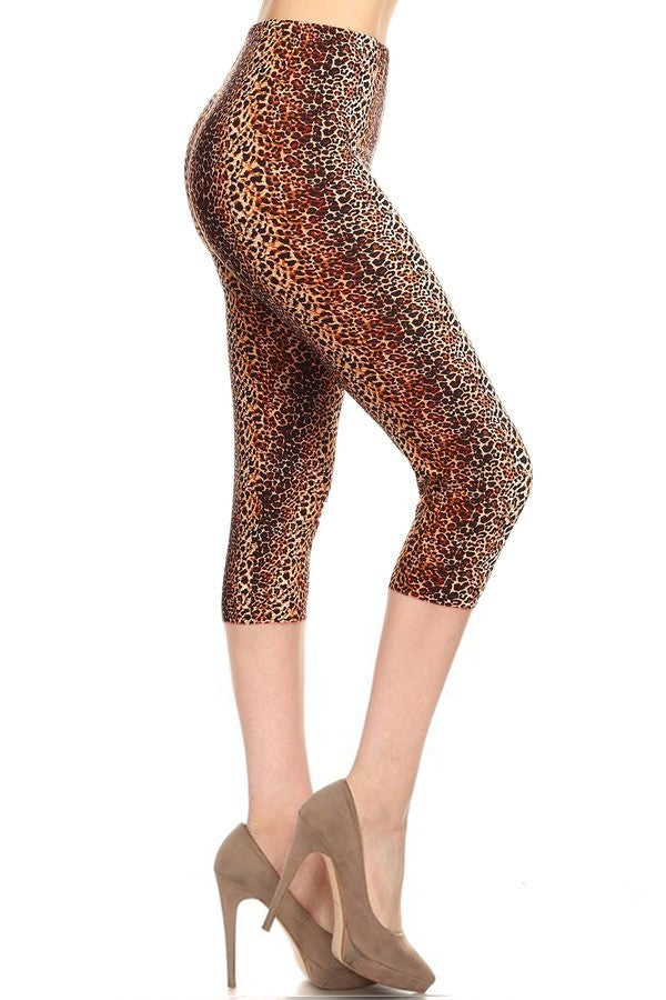 Multi-color Print, Cropped Capri Leggings In A Fitted Style With A Banded High Waist. Shop One Place
