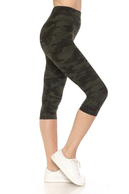 Multi-color Print, Cropped Capri Leggings In A Fitted Style With A Banded High Waist Shop One Place