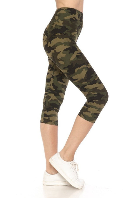 Multi-color Print, Cropped Capri Leggings In A Fitted Style With A Banded High Waist Shop One Place