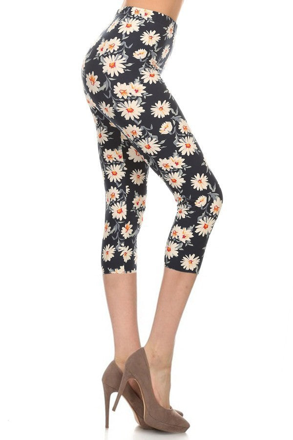 Multi-color Print, Cropped Capri Leggings In A Fitted Style With A Banded High Waist Shop One Place