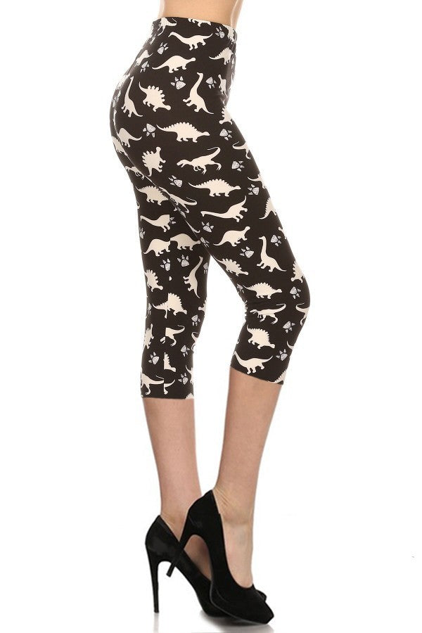 Dinosaur Printed High Waisted Capri Leggings With An Elastic Waist Shop One Place