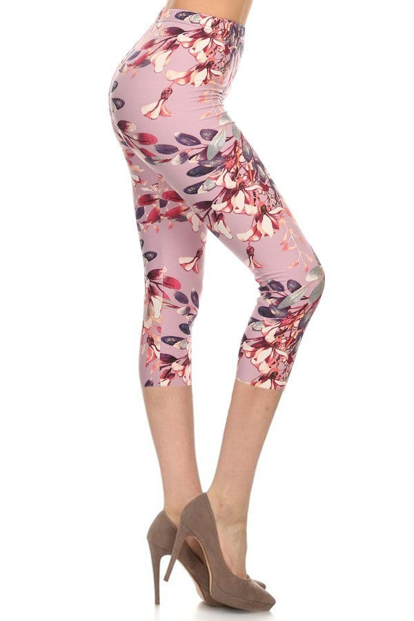 Multi-color Print, Cropped Capri Leggings In A Fitted Style With A Banded High Waist Shop One Place