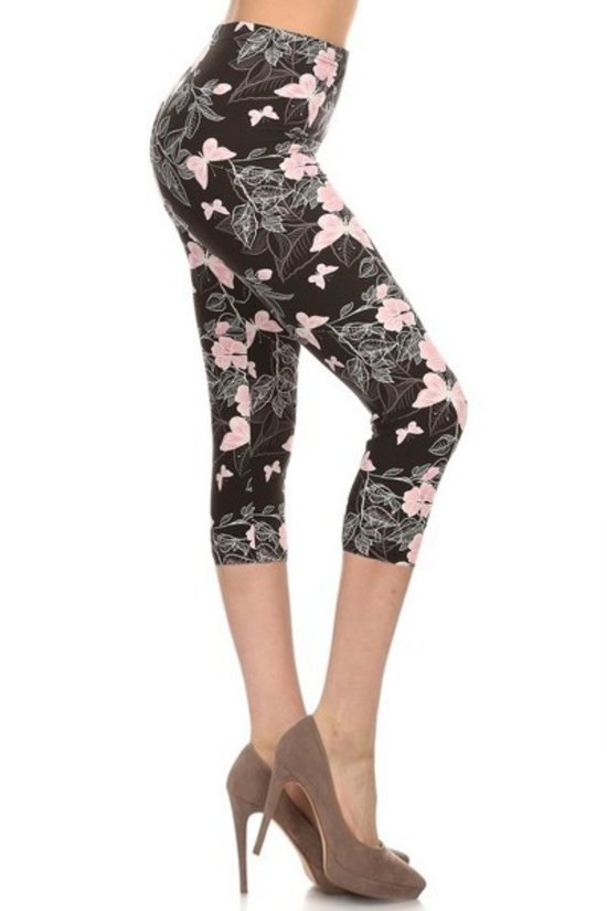 Multi-color Print, Cropped Capri Leggings In A Fitted Style With A Banded High Waist Shop One Place