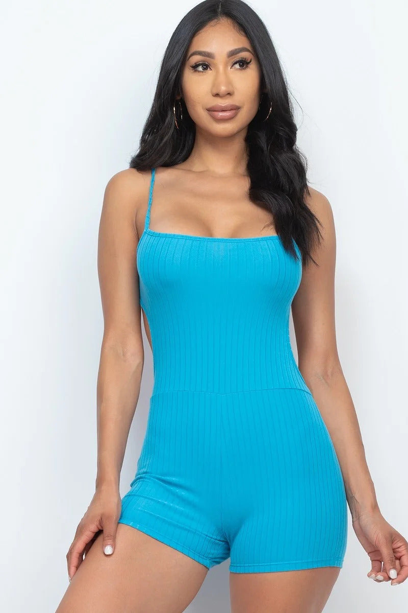 Ribbed Sleeveless Back Cutout Bodycon Active Romper Shop One Place