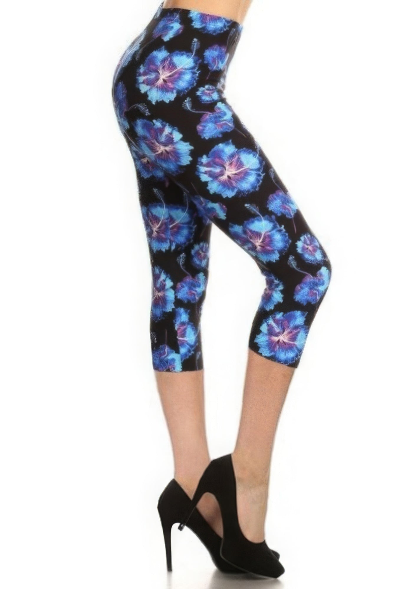 Multi-color Print, Cropped Capri Leggings In A Fitted Style With A Banded High Waist Shop One Place