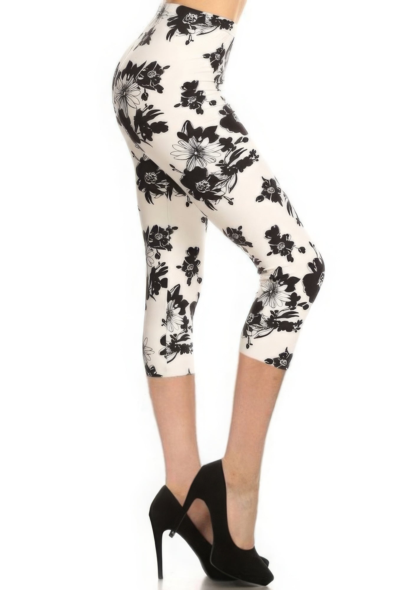 Multi-color Print, Cropped Capri Leggings In A Fitted Style With A Banded High Waist Shop One Place
