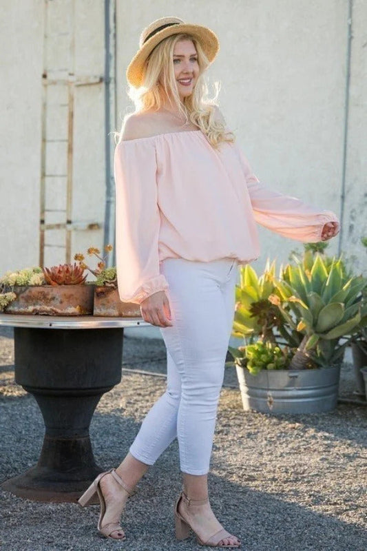 Off Shoulder Long Bubble Sleeve Solid Top Shop One Place