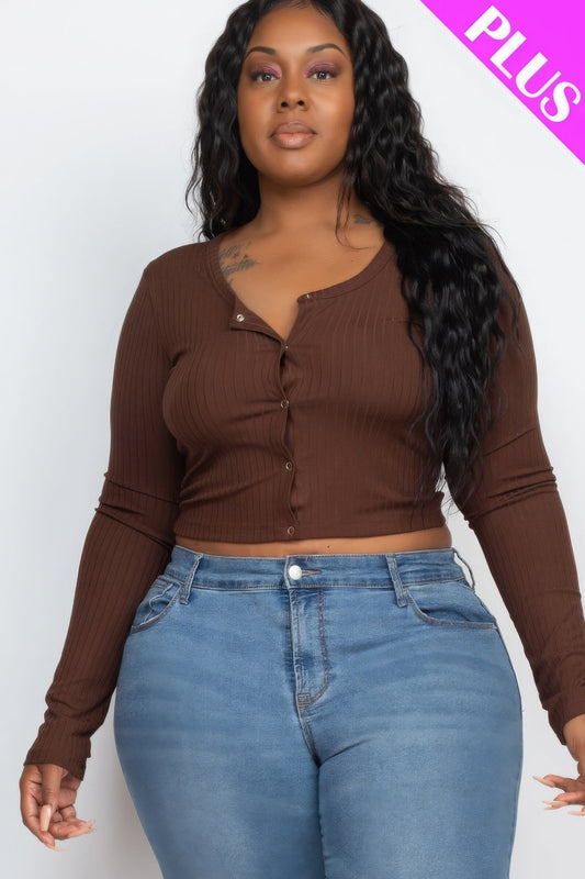 Plus Size Button Up Cropped Top Shop One Place