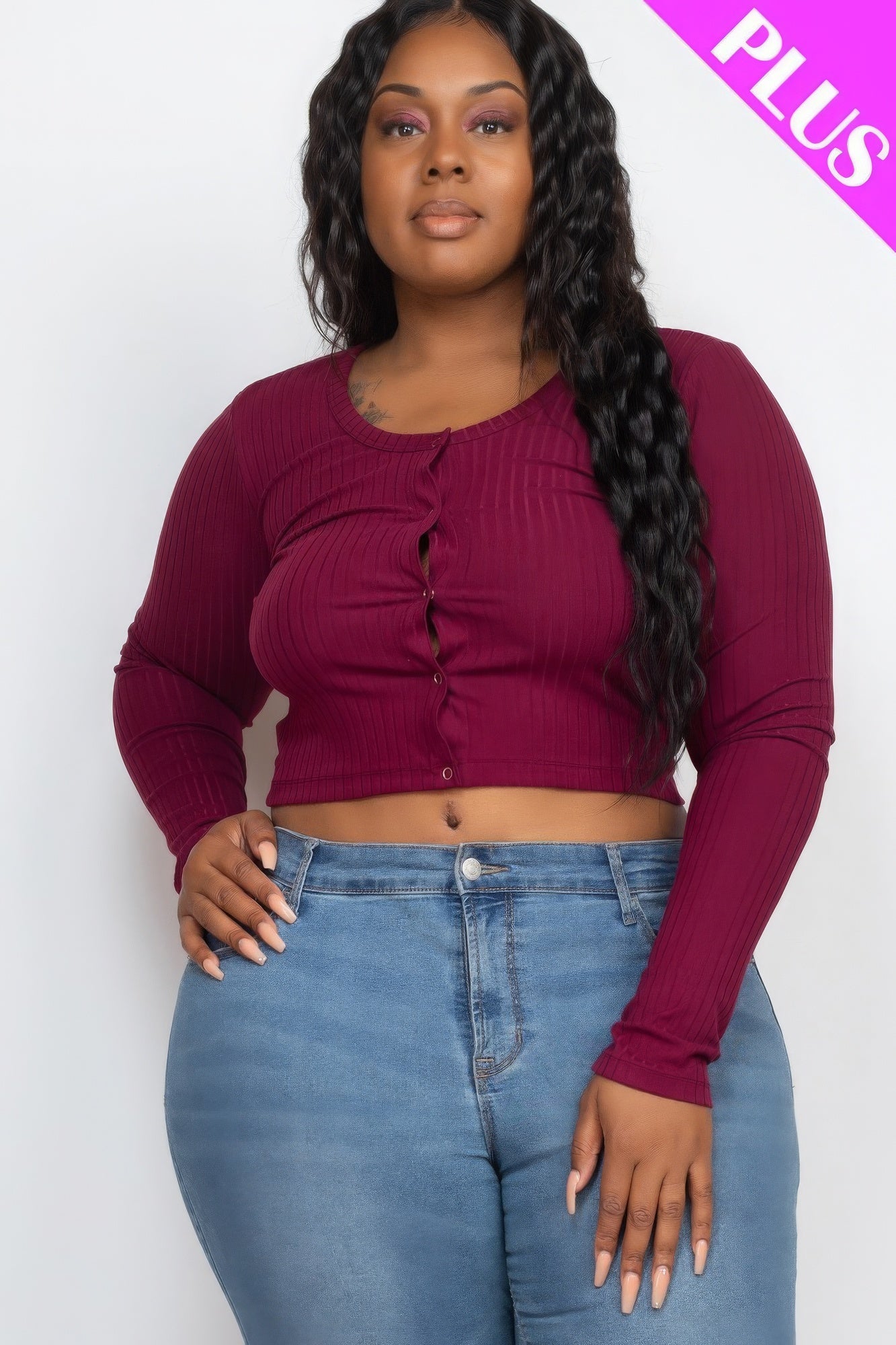 Plus Size Button Up Cropped Top Shop One Place