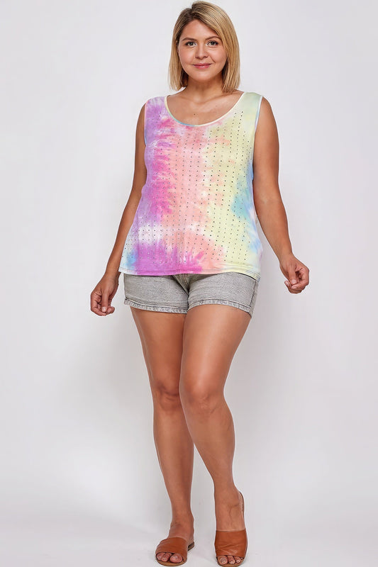 Tie Dye Tank With Studded Detail, Loose Fit, Easy Casual Wear Shop One Place