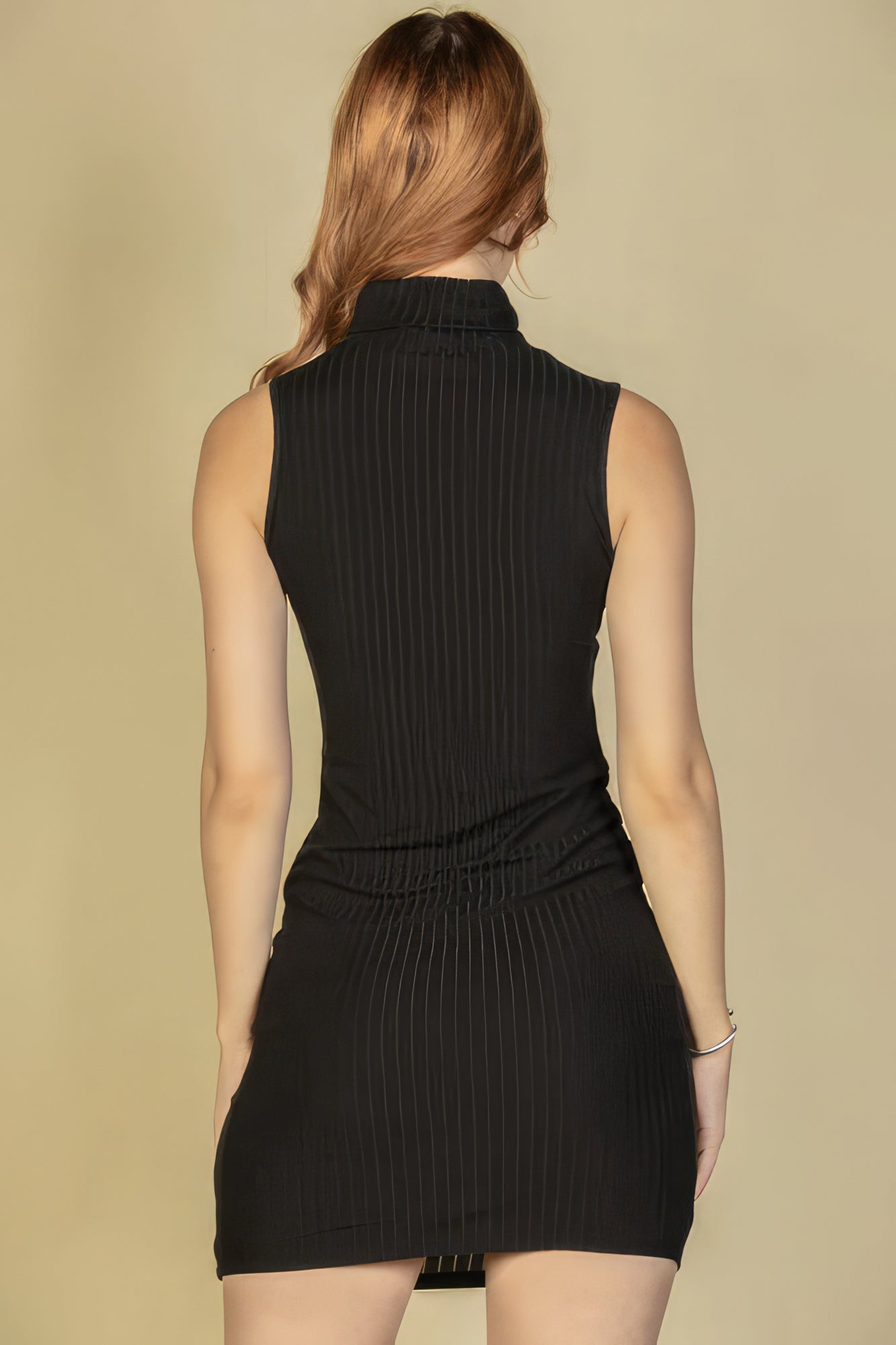 Ribbed Turtle Neck Sleeveless Bodycon Mini Dress Shop One Place