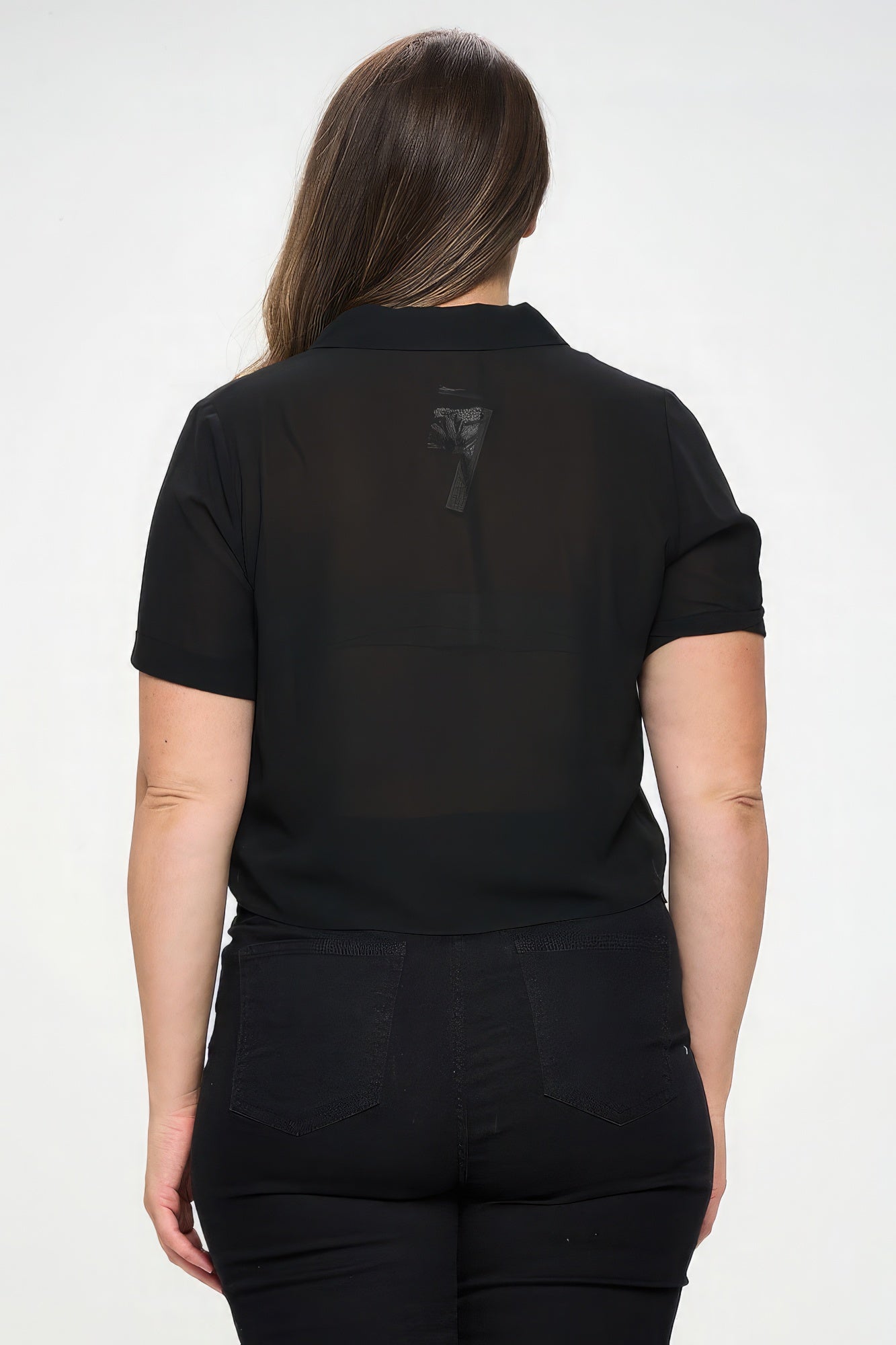 Plus Solid Chiffon Button Down Tie Front Short Sleeve Top Shop One Place