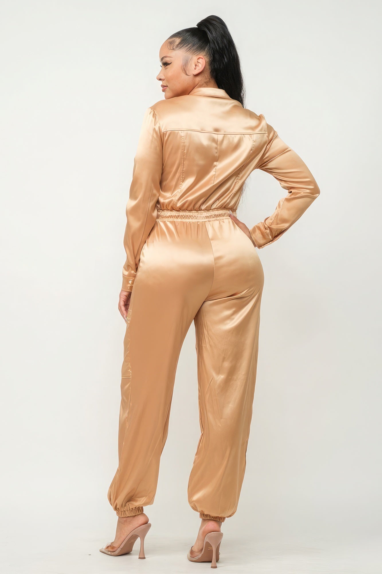Front Zipper Pockets Top And Pants Jumpsuit Shop One Place