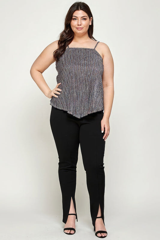 Metallic Stripe Handkerchief Plus Size Top Shop One Place
