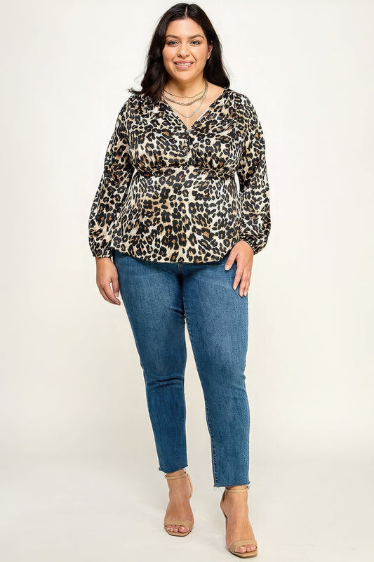 Satin Animal Babydoll Blouse Shop One Place