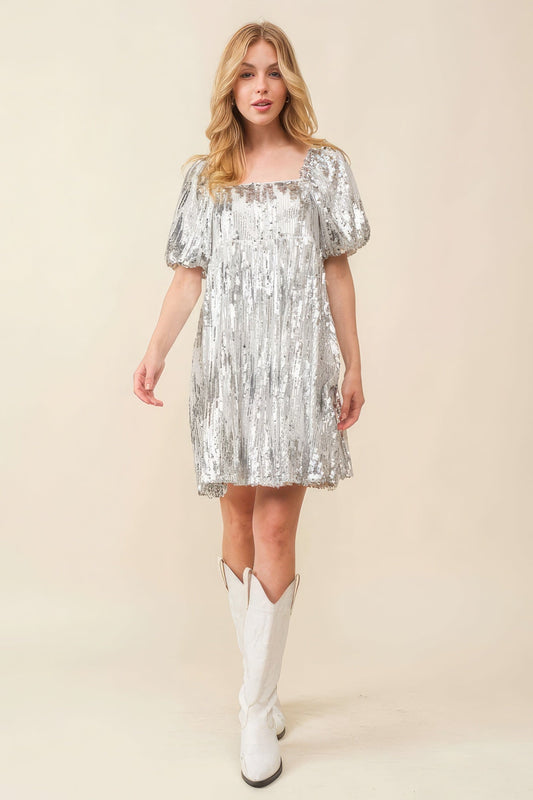 Sequin Babydoll Mini Dress Shop One Place