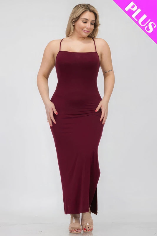 Plus Size Crisscross Back Split Thigh Maxi Dress Shop One Place