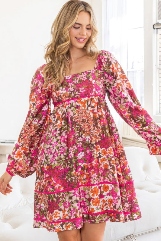 Floral Square Neckline Mini Dress Shop One Place