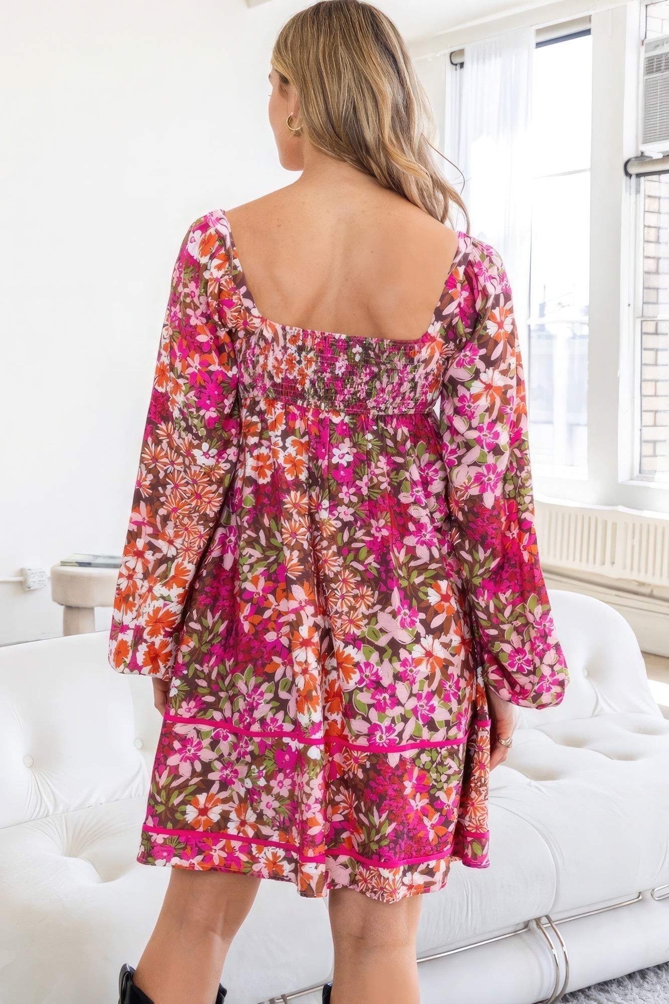 Floral Square Neckline Mini Dress Shop One Place