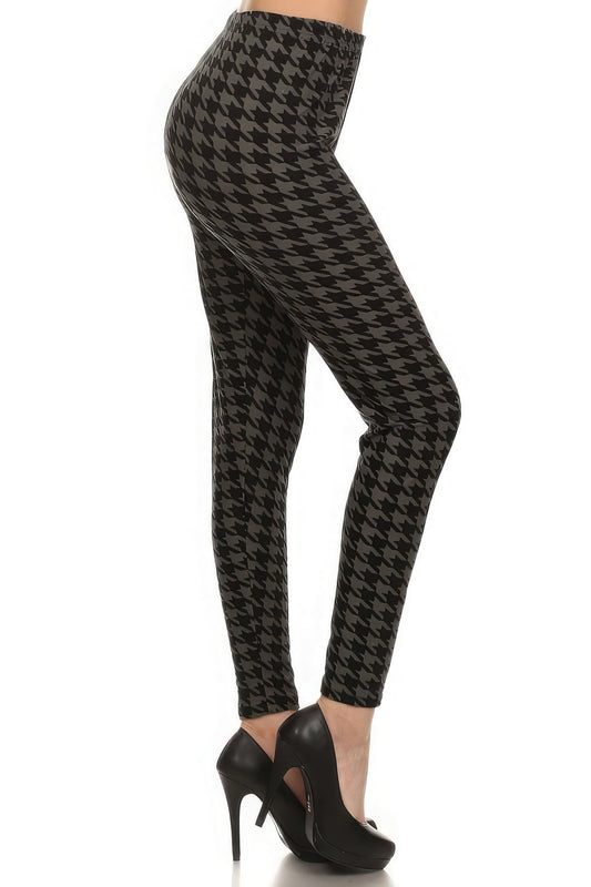 High Waisted Houndtooth Printed Knit Legging With Elastic Waistband Shop One Place