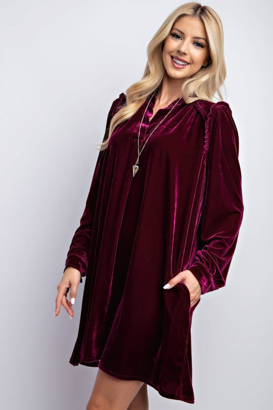 Mini Ruffle Detailing Velvet Dress Shop One Place