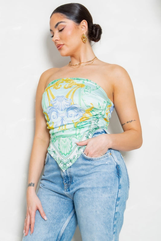 Strapless Satin Effect Scarf Top Shop One Place