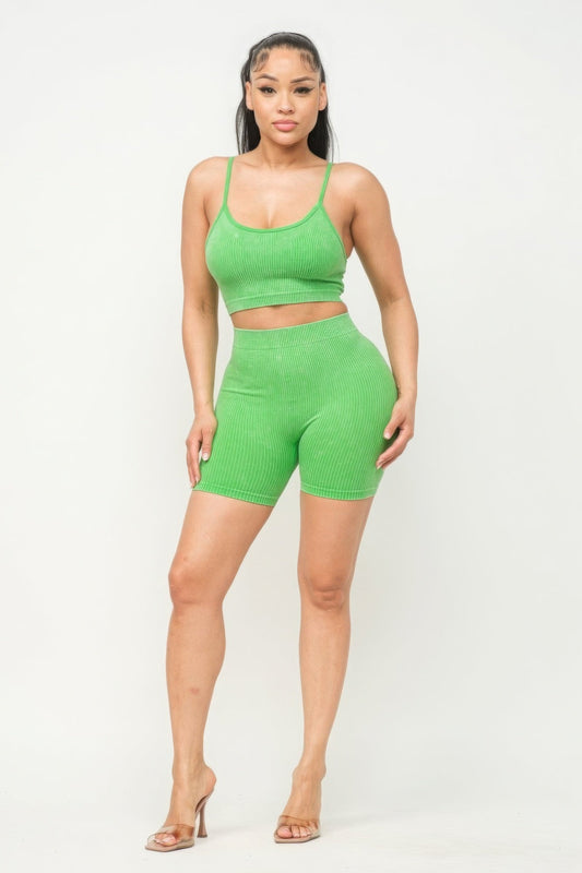 Washed Seamless Basic Tank Top And Shorts Set Shop One Place
