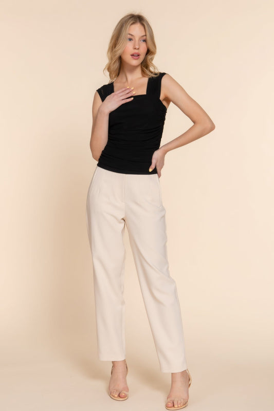 Straight Neck Ruched Mesh Top Shop One Place