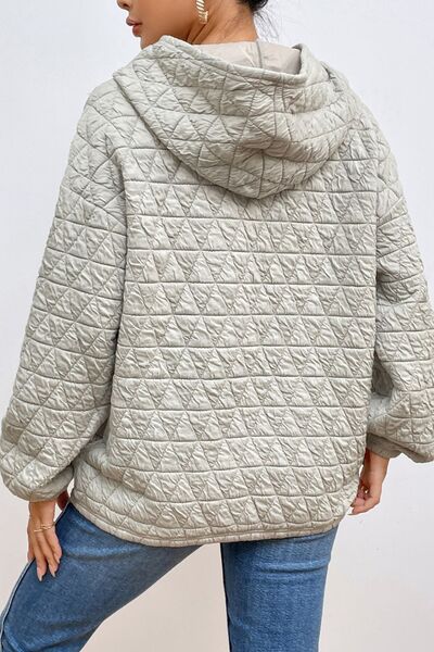 Quilted Long Sleeve Hoodie with Pocket Shop One Place