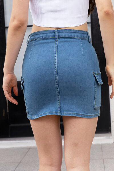 High Waist Pocketed Denim Skirt Shop One Place